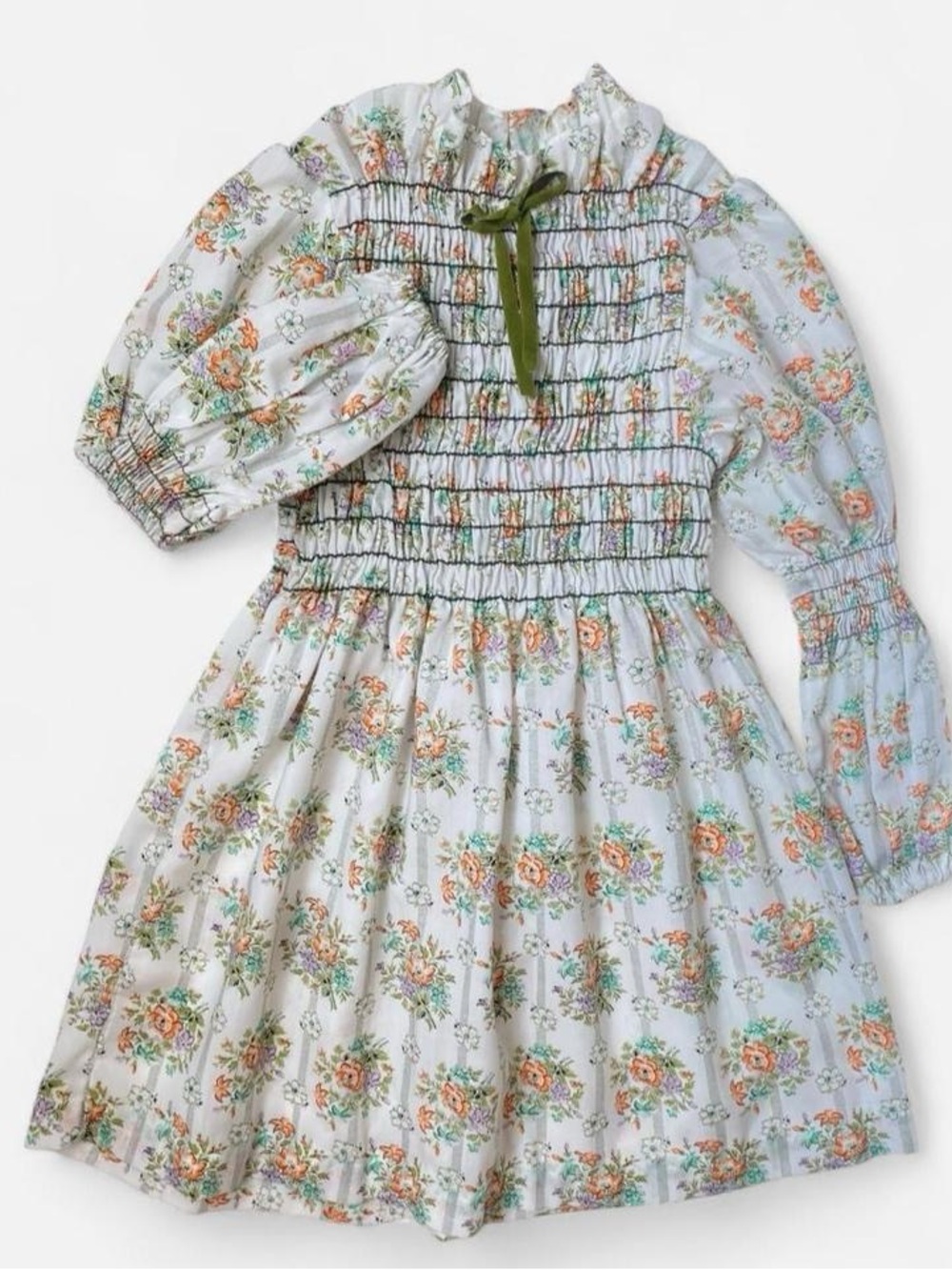 Vintage 70s girls white floral prairie dress